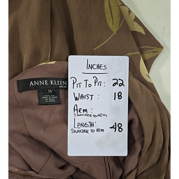 Anne Klein Babydoll Silk Y2K Dress Floral Womens 14 Taupe Floral Halter Chiffon - Picture 6 of 8